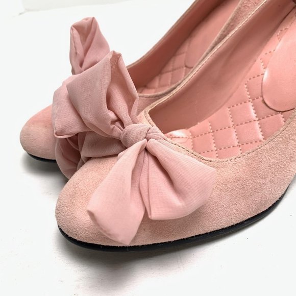 CAMI Genuine Suede Leather Pink Chunky High Heels Pumps Block Bow Round Toe sz 6 - Picture 9 of 16